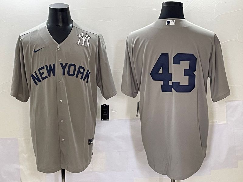 Men 2025 New York Yankees #43 No Name Grey Game Nike MLB Jersey style 44
